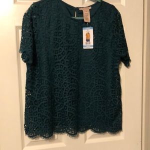 Philosophy NWT L Teal Green Lace Top blouse